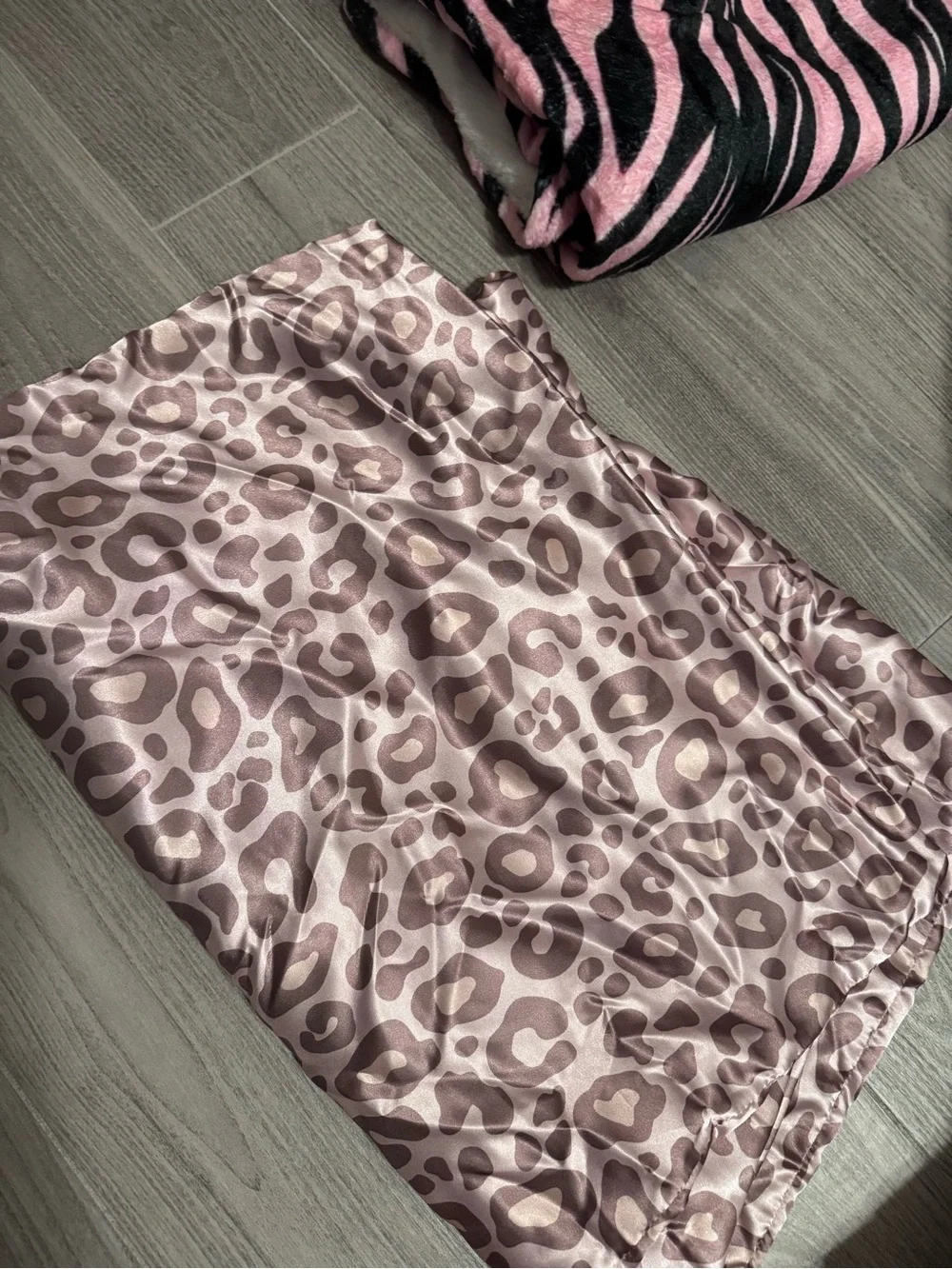 Pink and Black Zebra Print Throw and Satin Leopard Print Body Pillow Case Cover